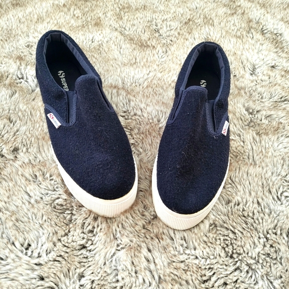 Superga Shoes - SUPERGA Slip On Platform 2314 Polywool Sneakers Navy Size 8 EU 39